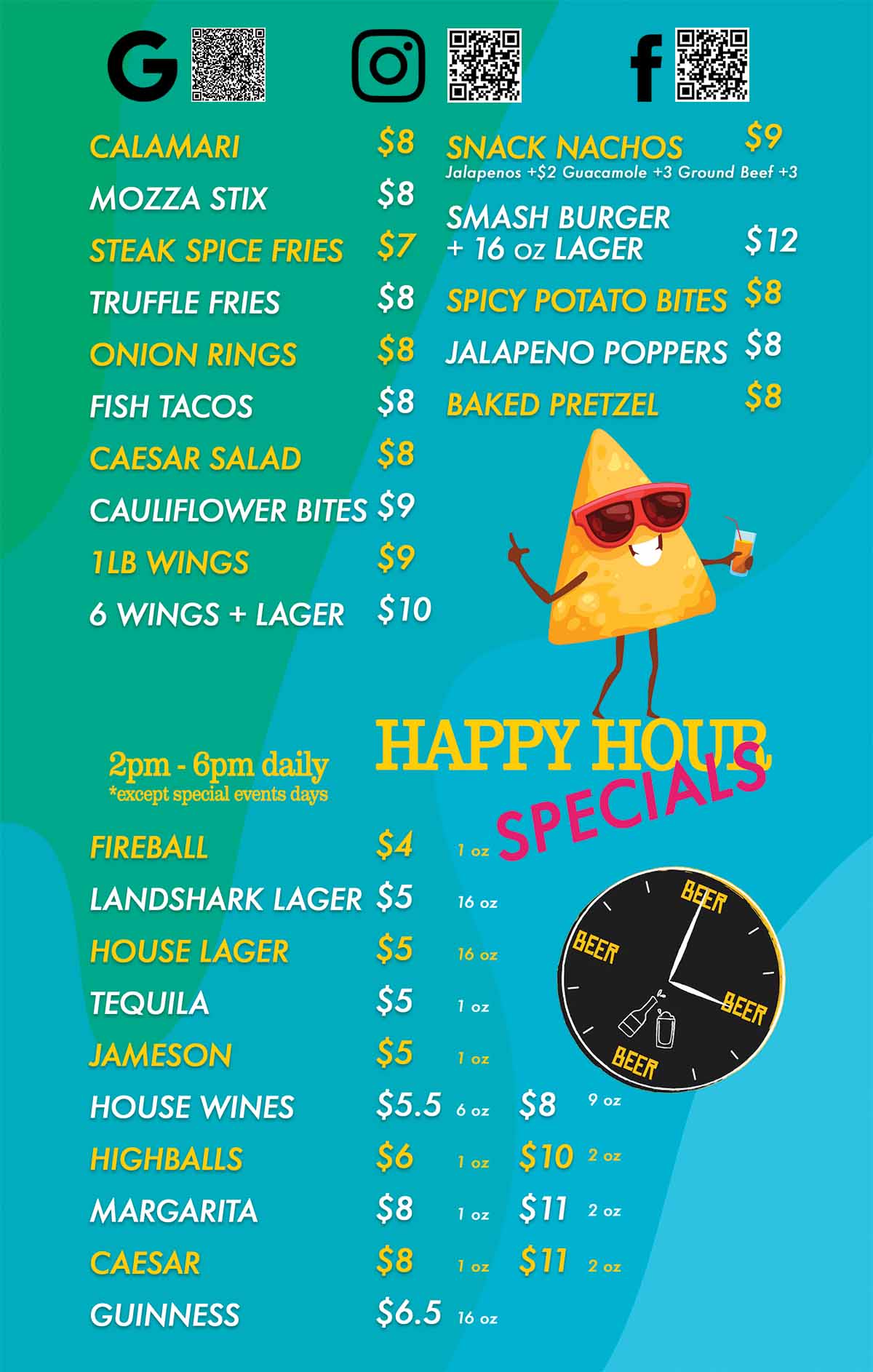 biminis happy hours menu